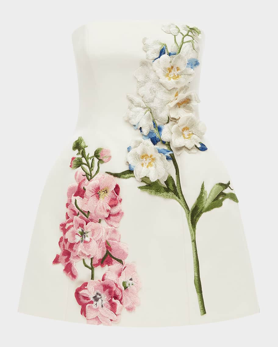 LEO LIN Roselle Strapless Embroidered Bustier Mini Dress | Neiman Marcus