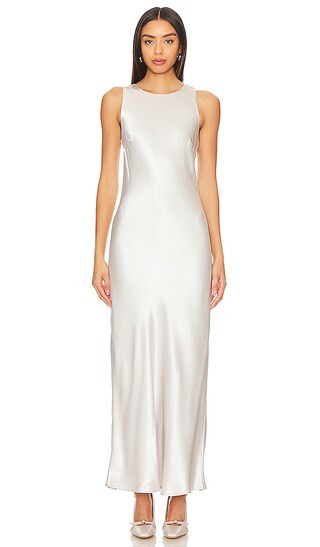 Daphne Satin Dress in Silver | Revolve Clothing (Global)