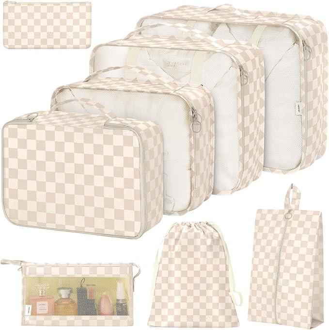 8 Set Packing Cubes for Suitcases,Packing Cube with Shoe, Cosmetics, Clothing, and Accessories Ba... | Amazon (US)