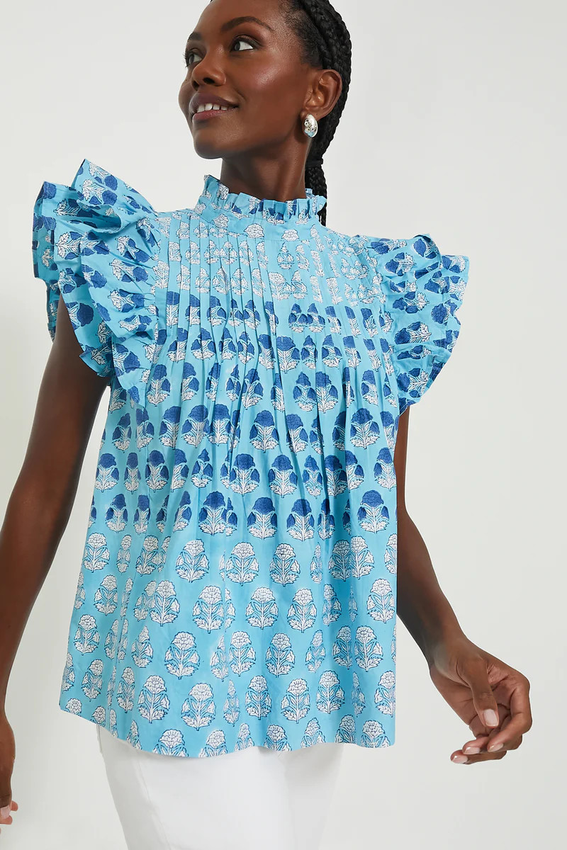 Laguna Blue Pintuck Ruffle Blouse | Tuckernuck (US)