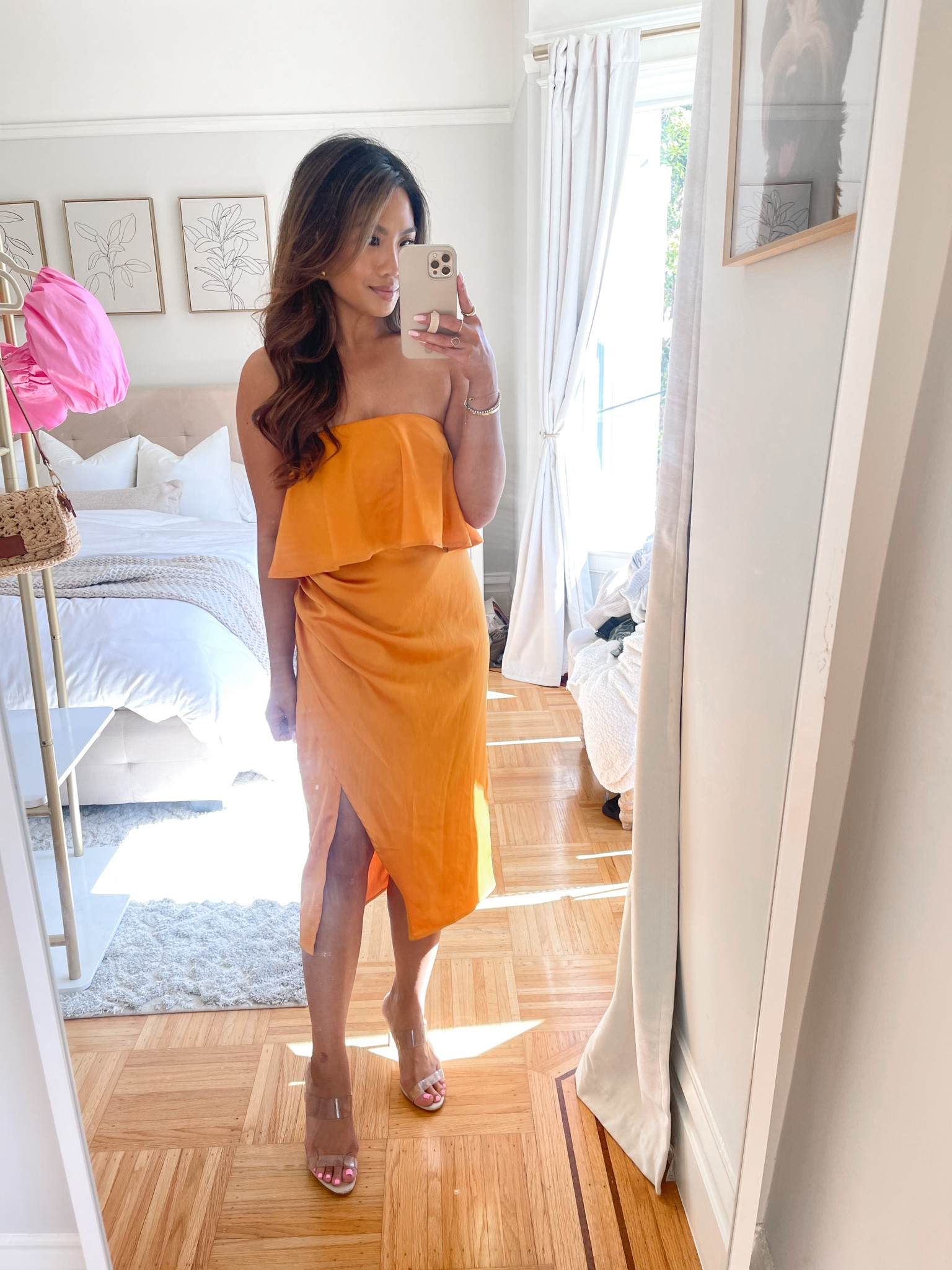 orange dress poshmark ASOS Design satin high neck drape maxi dress with puddle hem in burnt orange