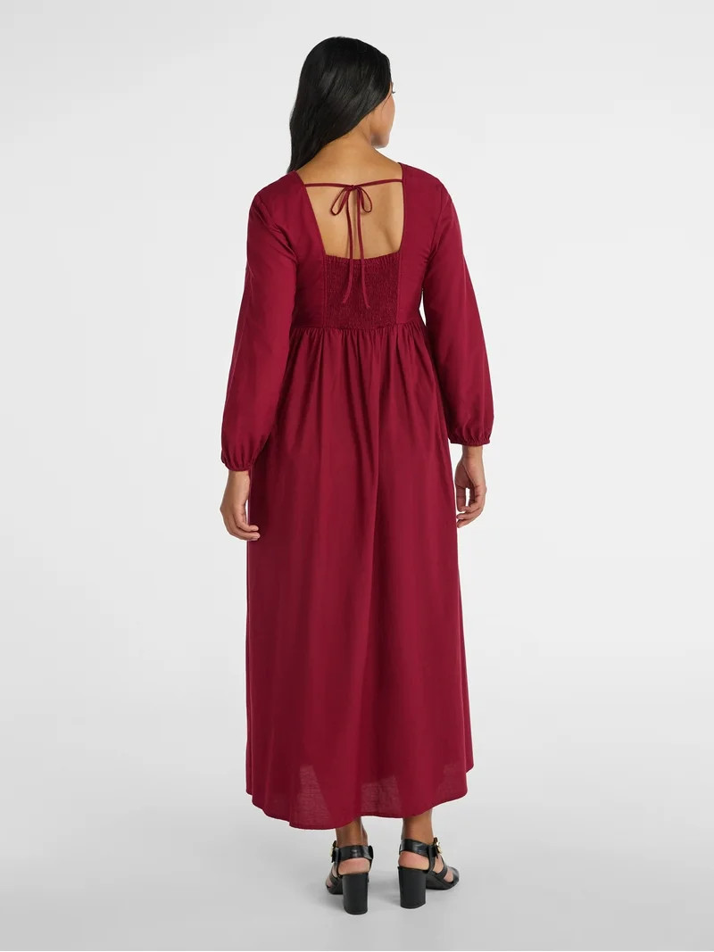 Time and Tru Women's Tie Back Maxi Dress with 3/4-Length Sleeves, Sizes XS-XXXL | Walmart (US)