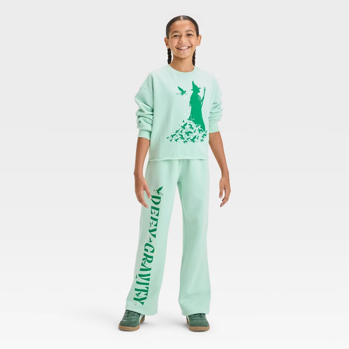 Girls' Wicked Elphaba Defy Gravity Dreamy Fleece Crewneck Sweatshirt - Mint Green | Target