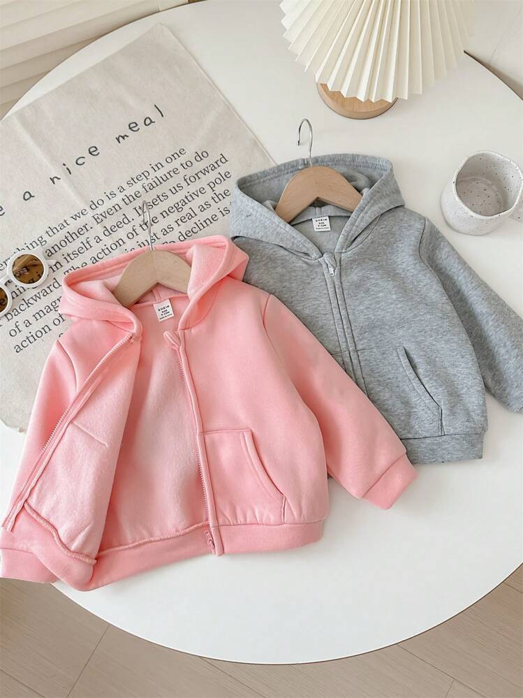 SHEIN LMoss Kids LMoss 2pcs/Set Baby Girl Cute Solid Color Hooded Sweatshirt Set,In Fall/Winter | SHEIN