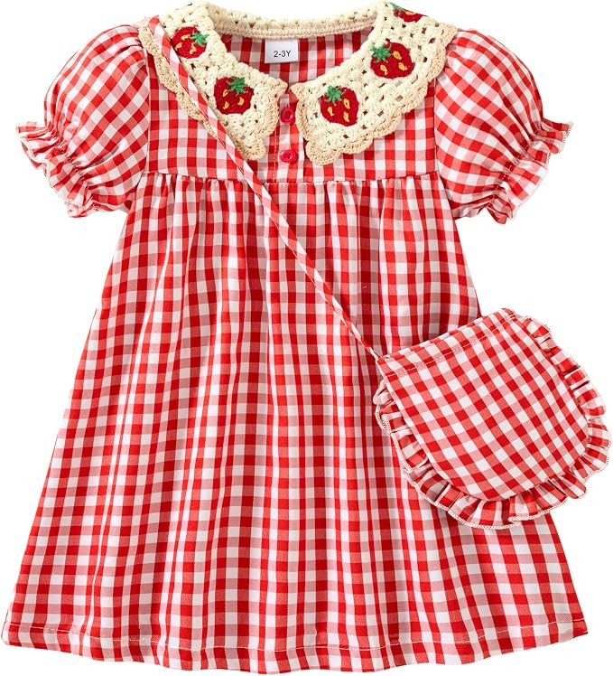 Toddler Girl Dress Smocked Little Girls Dresses Baby Outfits 18M-6T | Strawberry Red Gingham Shor... | Amazon (US)