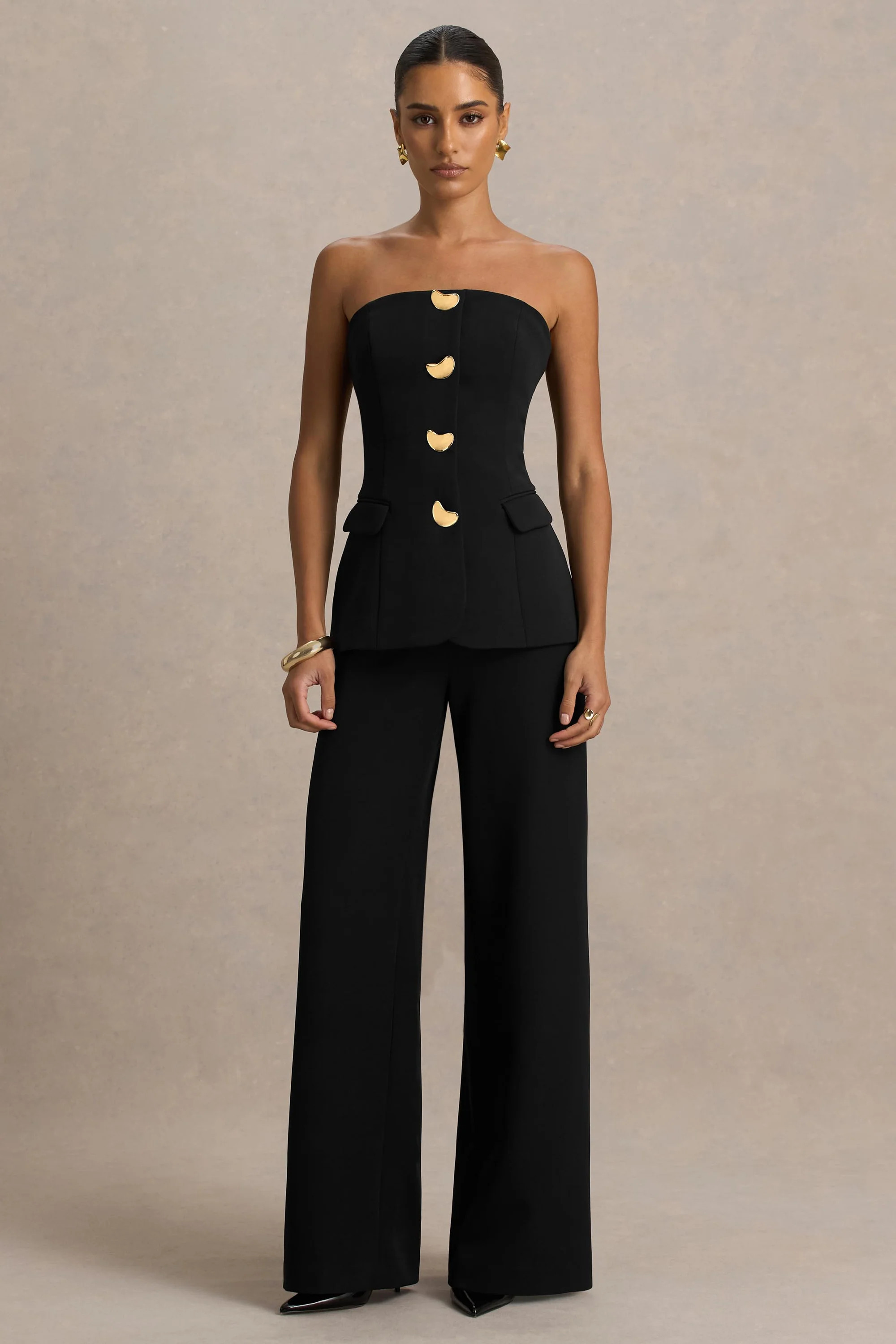 Zoey | Black Bandeau Jumpsuit | Club L London