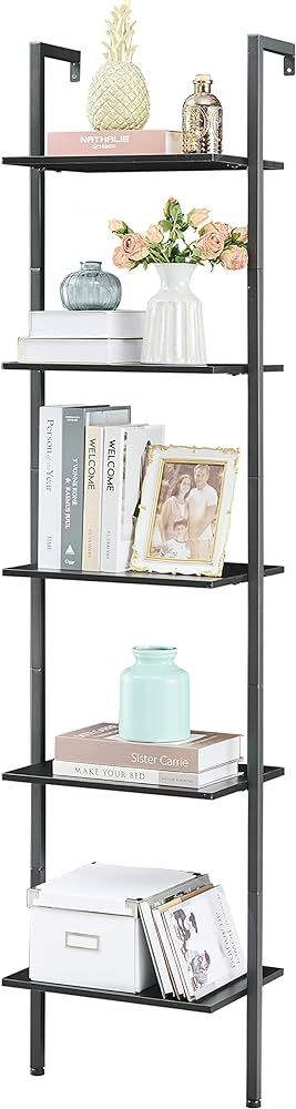 Tajsoon Industrial Bookcase, Ladder Shelf, 5-Tier Wood Wall Mounted Bookshelf with Stable Metal F... | Amazon (US)