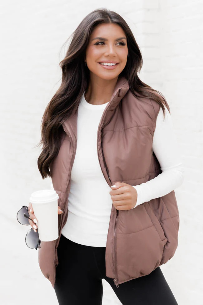 My Eyes On You Brown Oversized Puffer Vest | Pink Lily