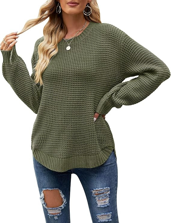MEROKEETY Women's Fall Long Sleeve Waffle Knit Oversized Sweater | Amazon (US)