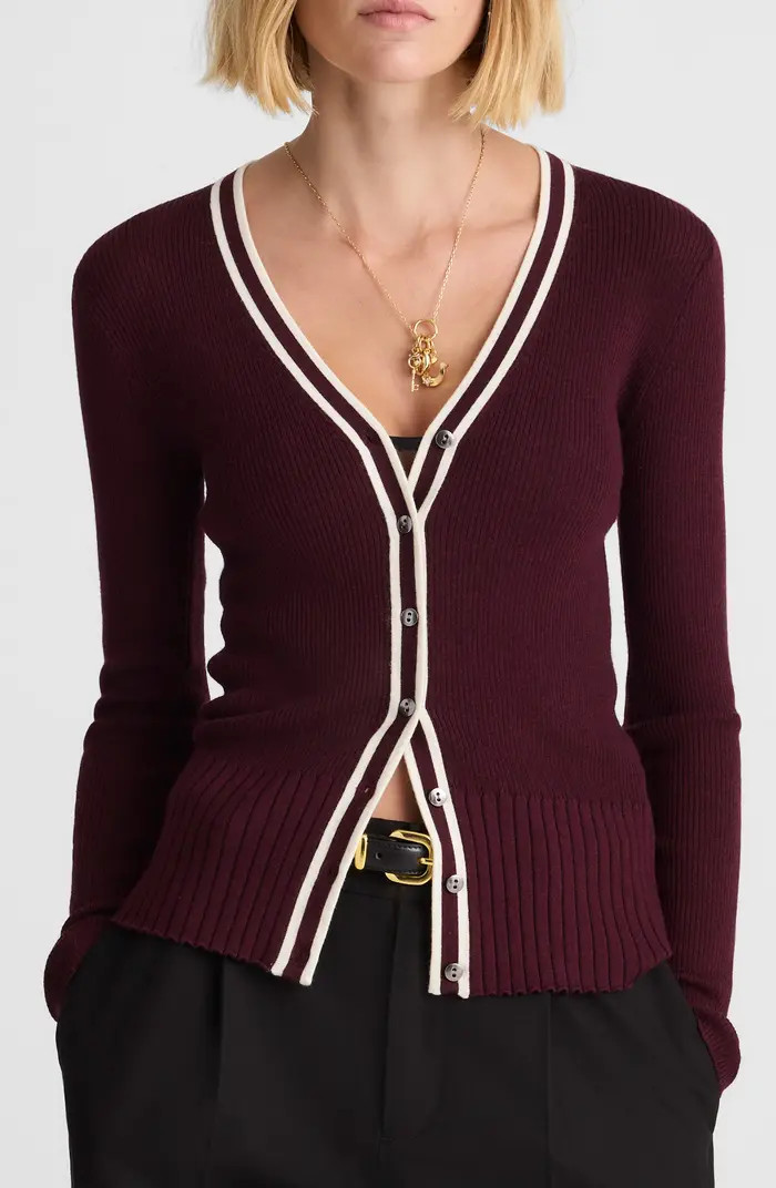 Deep V-Neck Merino Wool & Silk Cardigan | Nordstrom