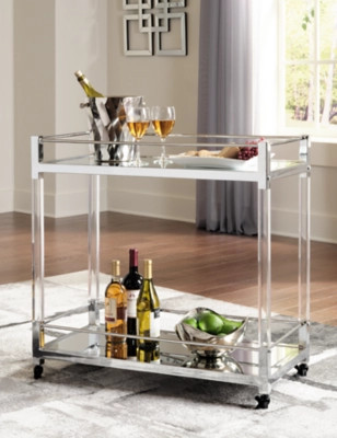 Chaseton Bar Cart with Casters, Clear/Silver Finish | Ashley