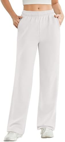 PINSPARK Women's High Waisted Straight Leg Sweatpant Comfy Interior Drawstring Workout Sweat Pant... | Amazon (US)