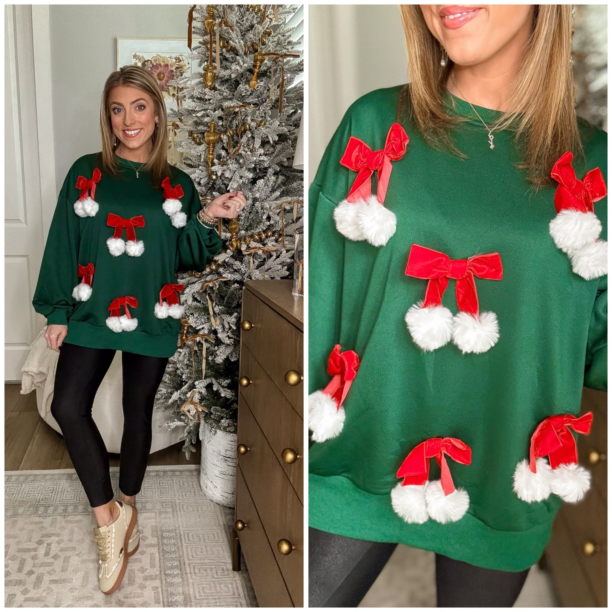 The cutest Amazon Christmas outfit ! 🎄🎅 This velvet Santa bows sweatshirt is festive, fun, and still available to ship on Prime — perfect for holiday parties, school events, Christmas movie nights, or a cozy December outfit.

The velvet bows + fluffy Santa pom details are even cuter in person and make this the ultimate statement holiday sweatshirt. Paired with leggings and sneakers for the easiest comfy Christmas look! 💚❤️✨

Shop it now on LTK while it’s still in stock!

#amazonfashionfinds #amazonholidays #amazonsweatshirt #holidayoutfitideas #christmasoutfits #festivefashion #amazonprimefinds #holidaystyle #christmassweatshirt #amazonfashionblogger #ltkholiday #ltkfashion #ltkseasonal #velvetbows #santabows #amazoninfluencer #cozychristmasoutfit