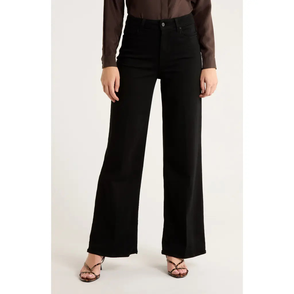 PAIGE Anessa High Waist Wide Leg Jeans in Black Shadow at Nordstrom, Size 27 | Nordstrom
