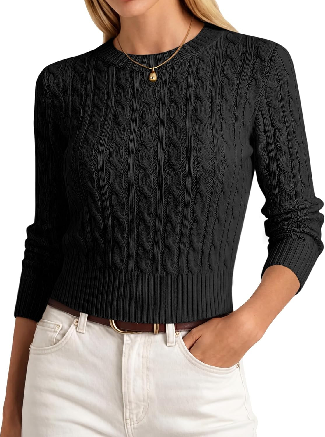 ANRABESS Womens Cable Knit Fall Lightweight Cropped Sweaters | Amazon (US)