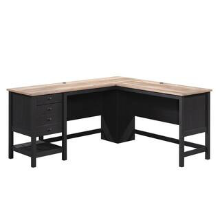 Cottage Road 65.118 in. L-Shape Raven Oak Computer Desk with File Storage | The Home Depot