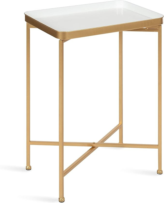 Kate and Laurel Celia Modern Tray Side Table, 18 x 12 x 26, White and Gold, Foldable Rectangular ... | Amazon (US)