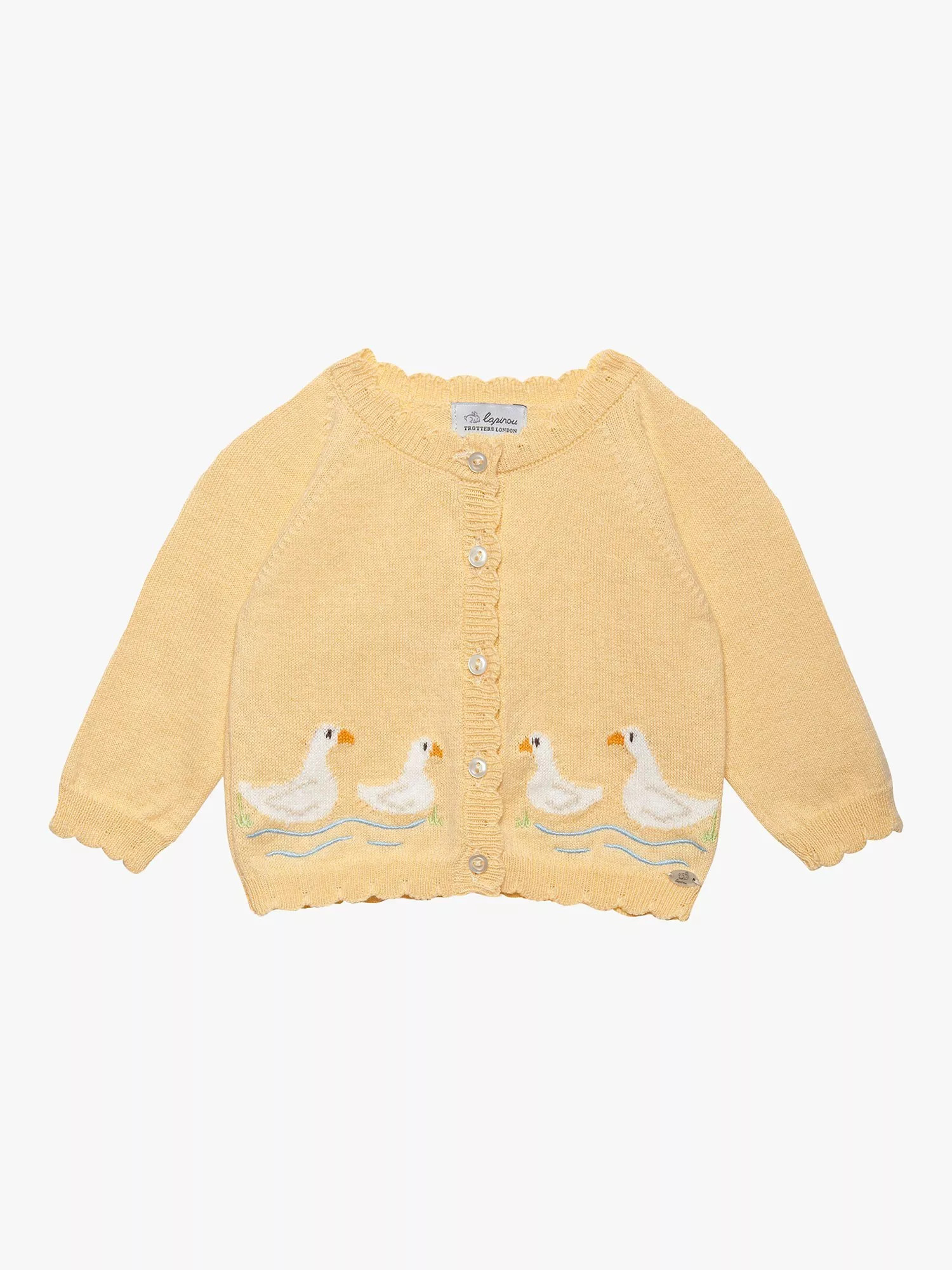 Trotters Baby Duckling Wool Blend Cardigan, Pale Yellow | John Lewis (UK)