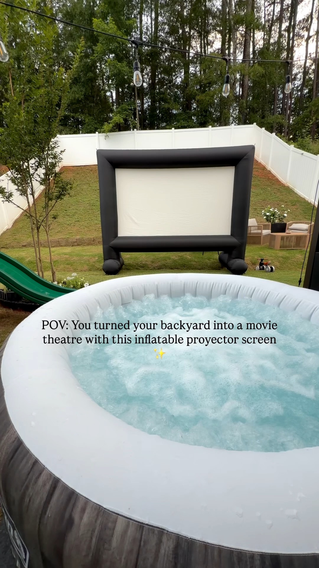 Turning our backyard into a little summer oasis for the kids ✨🌙

Movie nights in the hot tub, twinkling solar lights, cozy vibes, and an inflatable movie screen under the stars. These are the memories I hope they never forget. 🤍

Our whimsical backyard has become our favorite staycation spot and honestly feels like a little resort at home.

#LTKHome #LTKdayinmylife #LTKfitnessgoals