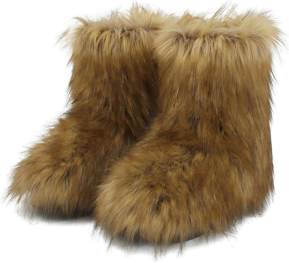 Faux Fur Boots for Women Furry Fluffy Short Snow Ankle Winter Boot Mid-Calf Fuzzy Outdoor Indoor ... | Amazon (US)