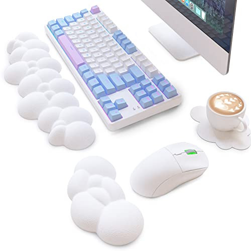 ATTACK SHARK Cloud Mouse Pad Wrist Support and Keyboard Wrist Rest,Ergonomic Design for Typing Pain Relief,Memory Foam Wrist Rest Leather Cup Coaster for Desk,Office,Computer Laptop,Mac(White) | Amazon (US)
