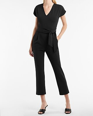 V-Neck Tie Waist Jumpsuit | Express