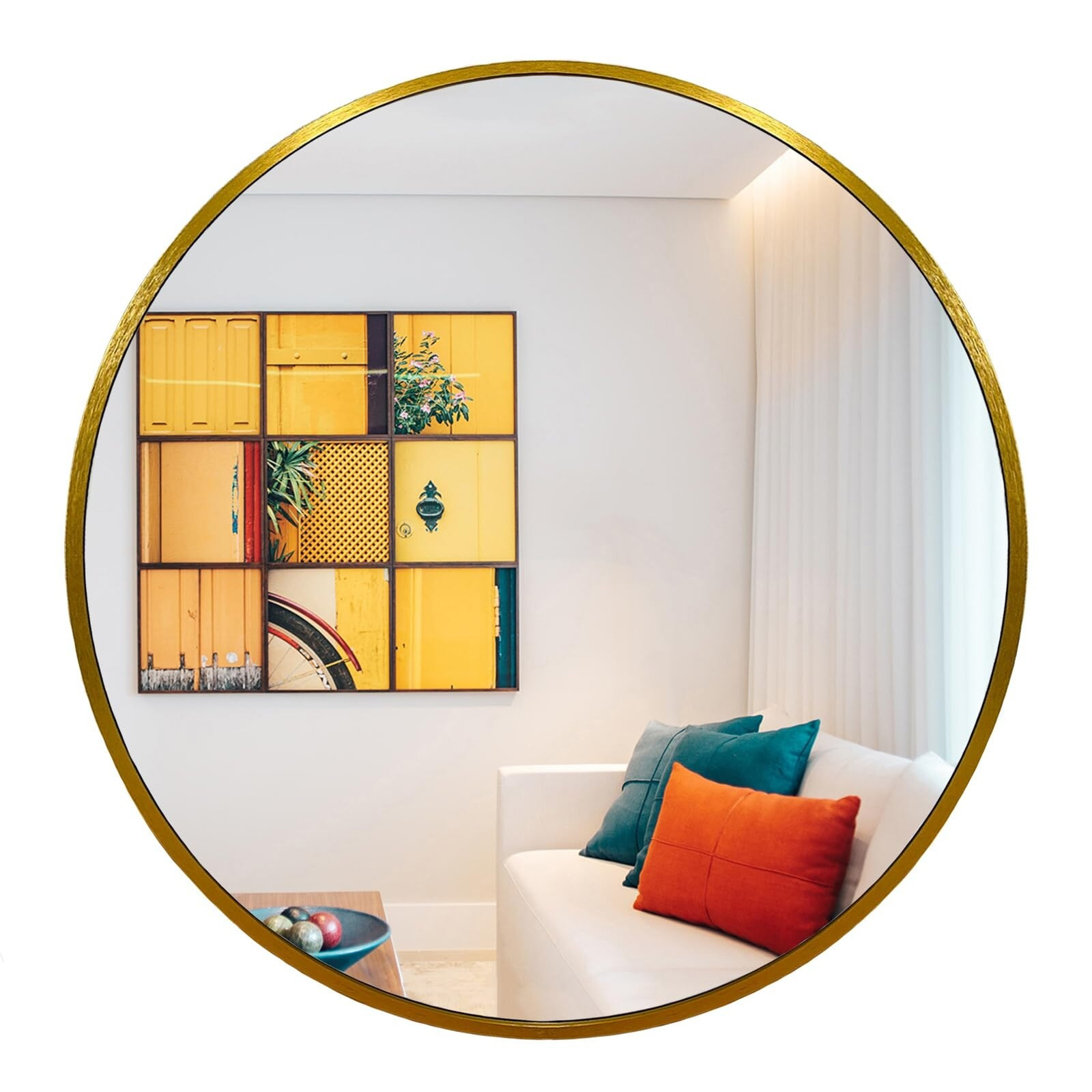 Gold Round Mirror 28 inch, Gold Round Mirror, Large Circle Mirror Gold Metal Frame, Gold Round Bathroom Mirrors | Bed Bath & Beyond