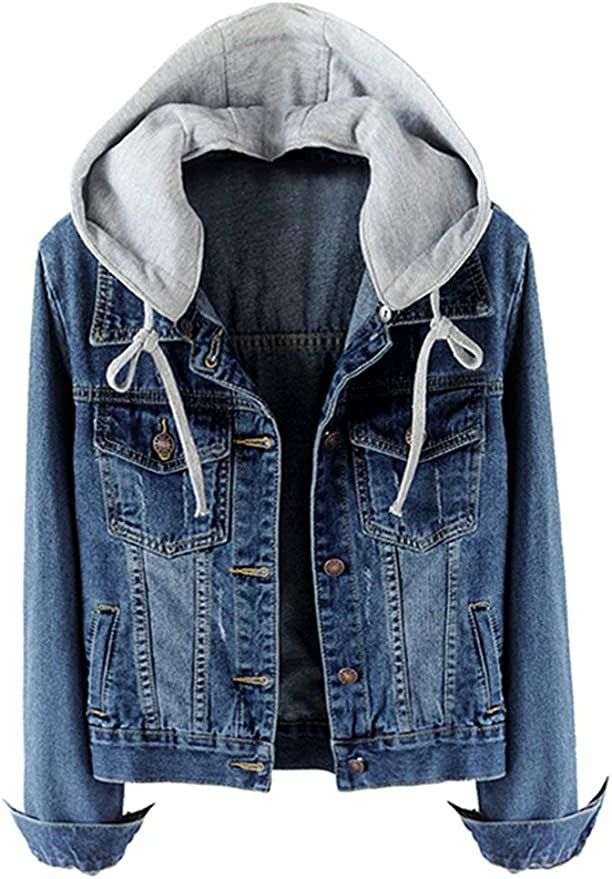 LifeShe Women's Casual Detachable Hoodie Denim Jacket | Amazon (US)