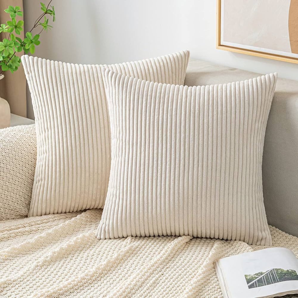 EMEMA Throw Pillow Covers Corduroy Decorative Soft Striped Square Cushion Covers Spring Pillowcas... | Amazon (US)