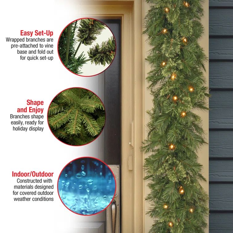 Ira 108'' in. Lighted Faux Pine Garland | Wayfair North America