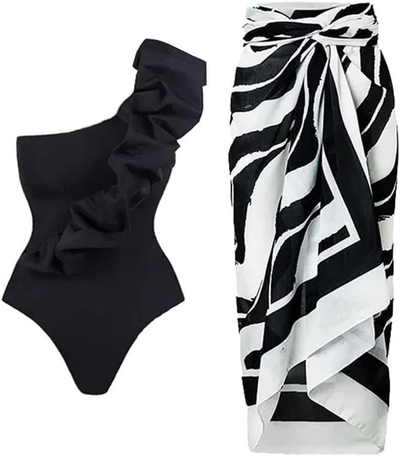 IDOPIP Women's One Piece Swimsuit with Beach Cover up Wrap Skirt Sarong Halter Floral Print Bikin... | Amazon (US)