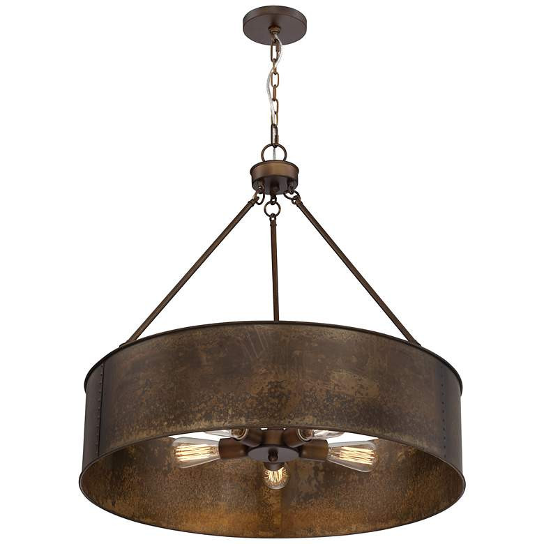 Nuvo Lighting Kettle 30" 5-Light Weathered Brass Rustic Drum Pendant - #3D689 | Lamps Plus | Lamps Plus
