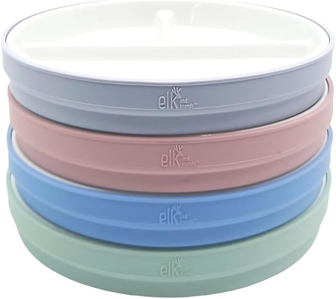 Elk and Friends Kids 7.8” Porcelain White Plates with Silicone Sleeves | Divided Plates | Suita... | Amazon (US)