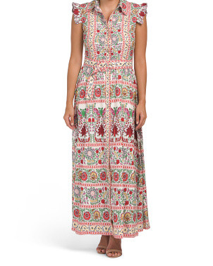 Ruffle Sleeve Maxi Shirt Dress With Belt | Casual Dresses  | Marshalls | Marshalls