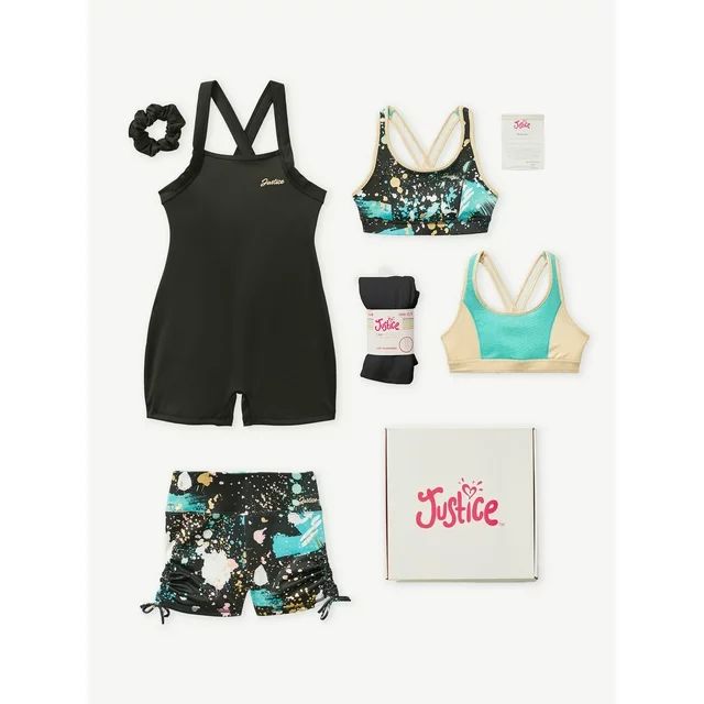 Justice Girls Gift Box - 4 Piece Dance Set Including Reversible Sport Bra, Fashion Dance Short, B... | Walmart (US)