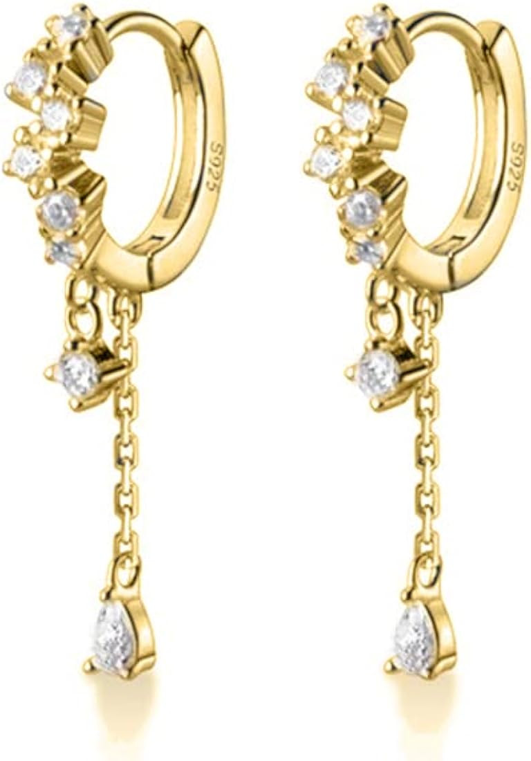 SLUYNZ 925 Sterling Silver CZ Hoop Earrings Dangle for Women Teen Girls Teardrop Huggie Earrings Dro | Amazon (US)