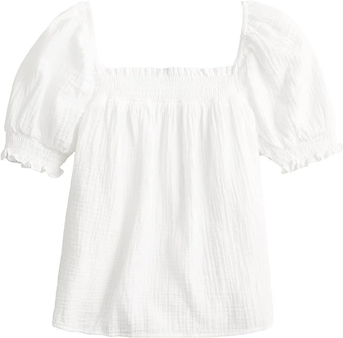 SUNNOW Women's Puff Sleeve Square Neck Tops Soft Srinkle Cotton Linen T-Shirts | Amazon (US)