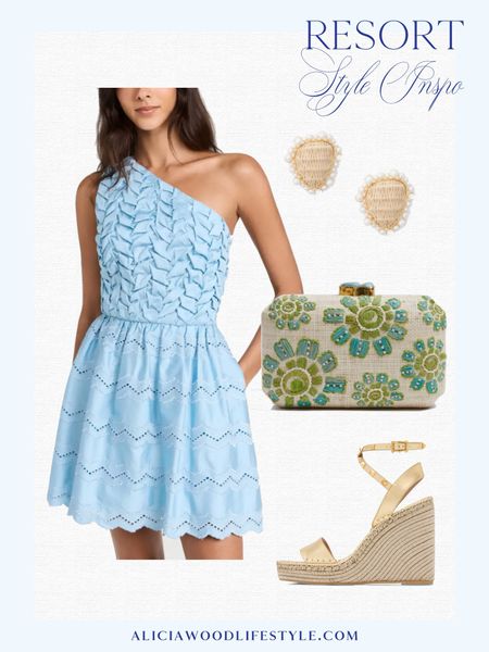 I love light blue and green together.   This is a great dress paired with a wedge espadrille and beautifully embroidered clutch for a day to night look.  🩵💚

#LTKSeasonal #LTKtravel #LTKover40