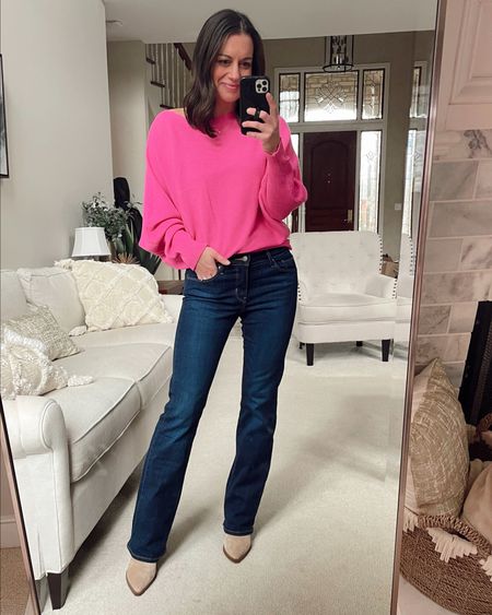Valentine’s Day outfit idea with this Pink Amazon sweater - it’s a one size fits all and one of my all time favorites! Levi’s bootcut jeans run a tad big and are a great mid rise jean option.

Winter outfit, spring outfit, valentines outfit, pink sweater, amazon finds 

#LTKstyletip #LTKSeasonal #LTKunder50