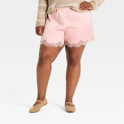 Women's Fashion Pull-On Lace Trim Shorts - A New Day™ Pink XXL | Target