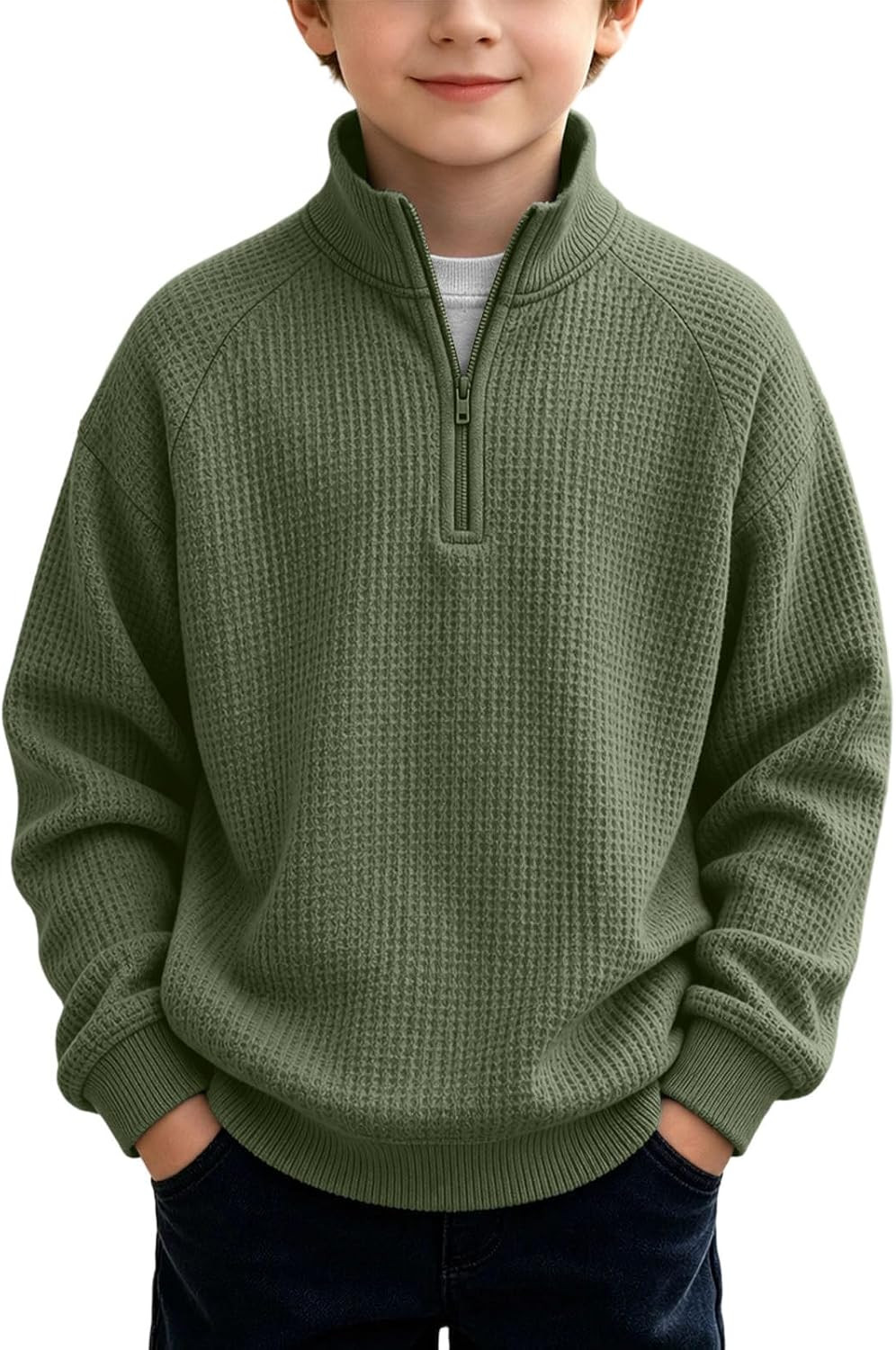 Boys Waffle Knit Quarter Zip Sweatshirts Fashion Long Sleeve Pullover Tops | Amazon (US)