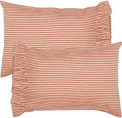 VHC Brands Sawyer Mill Pillow Case Set Red Tan Ticking Stripe Vintage Farmhouse Standard Size Coz... | Amazon (US)