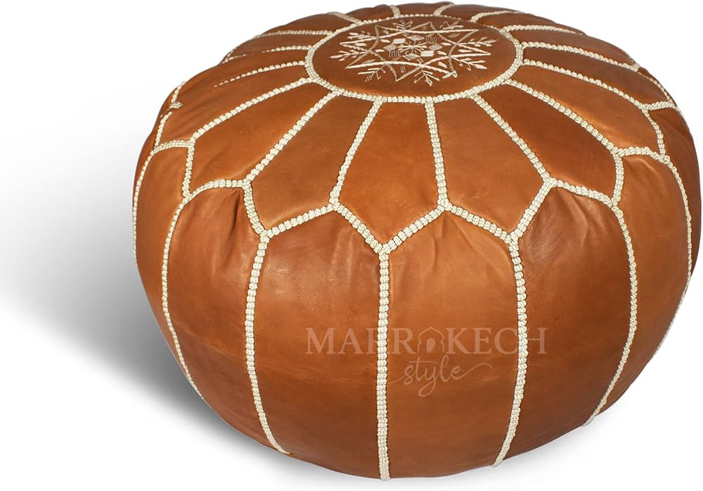 MARRAKESH STYLE Comfortable Leather Ottoman Pouf - Handmade Unstuffed Moroccan Pouf Cover - Round... | Amazon (US)