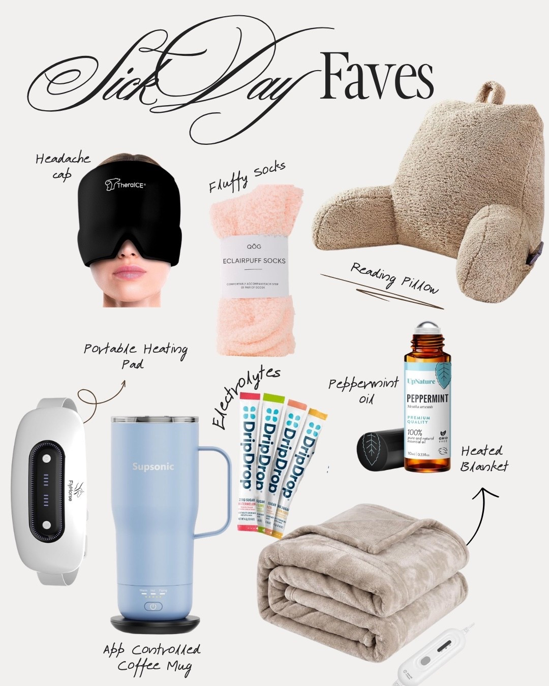 My sick-day comfort favorites 🤍 From a cozy heated blanket and fluffy socks to electrolytes, a headache cap and the perfect reading pillow—these are the little things I reach for when I’m resting and not feeling my best. Everything is linked here!

#LTKHome #LTKFindsUnder50 #LTKWellness

#LTKmomlife #LTKHome #LTKSaleAlert