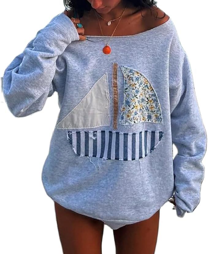 Amiblvowa Vintage Graphic Oversized Crewneck Sweatshirt for Women Floral Lobster Sardine Print Sw... | Amazon (US)