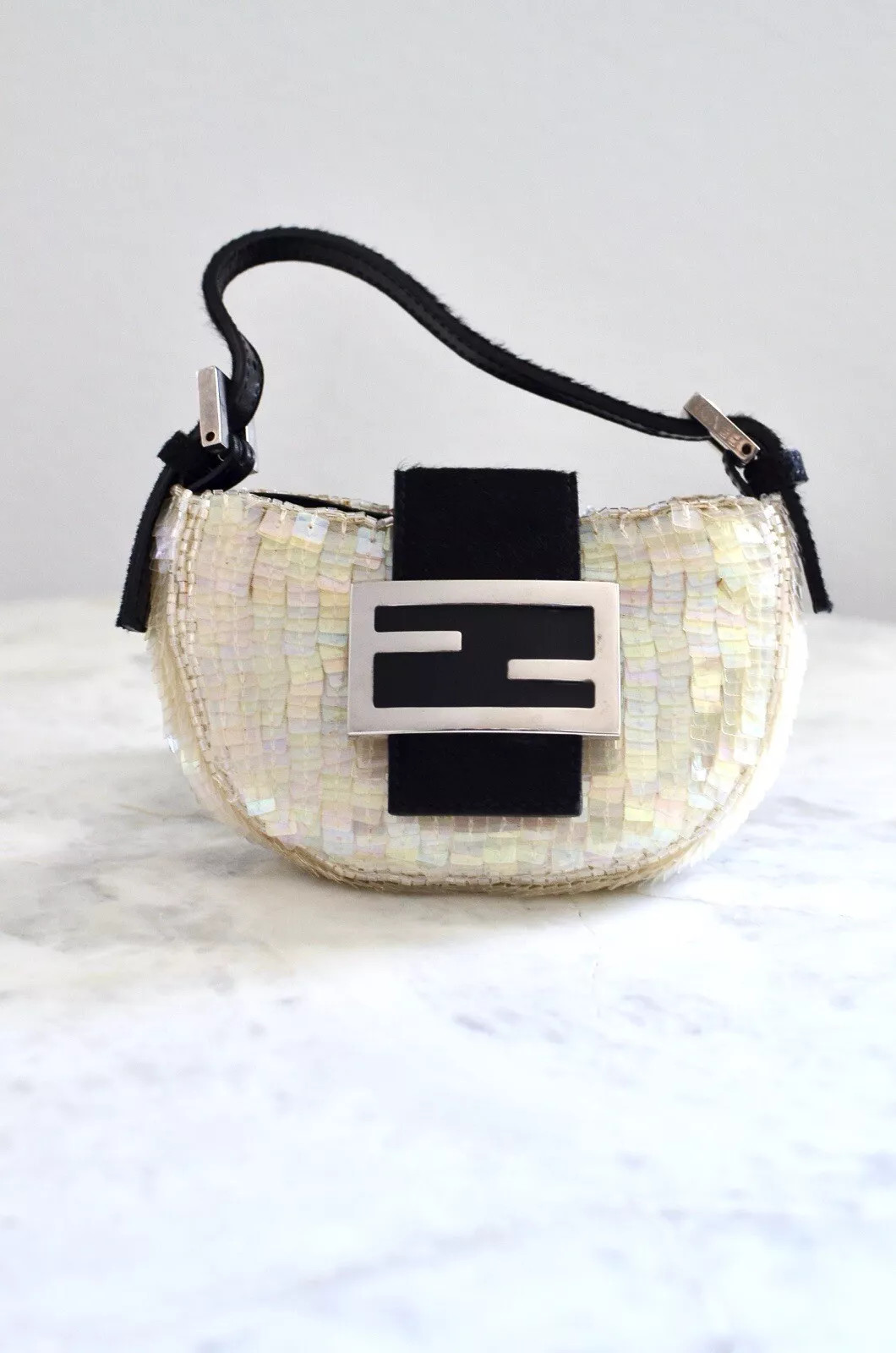 Fendi Croissant Micro Iridescent Sequin Bag Mini Baguette | eBay US