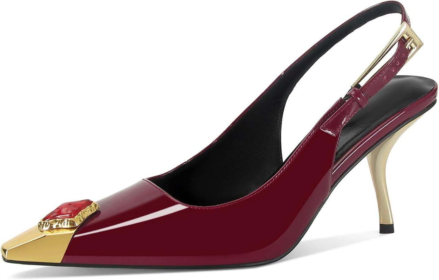 Women Slingback Sandals Stiletto Pumps Metal Kitten Heels Pointed Closed Toe Heeled Sandals Fashi... | Amazon (US)