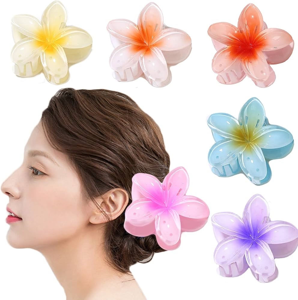 6 Pcs Flower Hair Clip, Nonslip Flower Claw Clips Strong Hold Hawaiian Claw Clip for Medium Thick... | Amazon (UK)