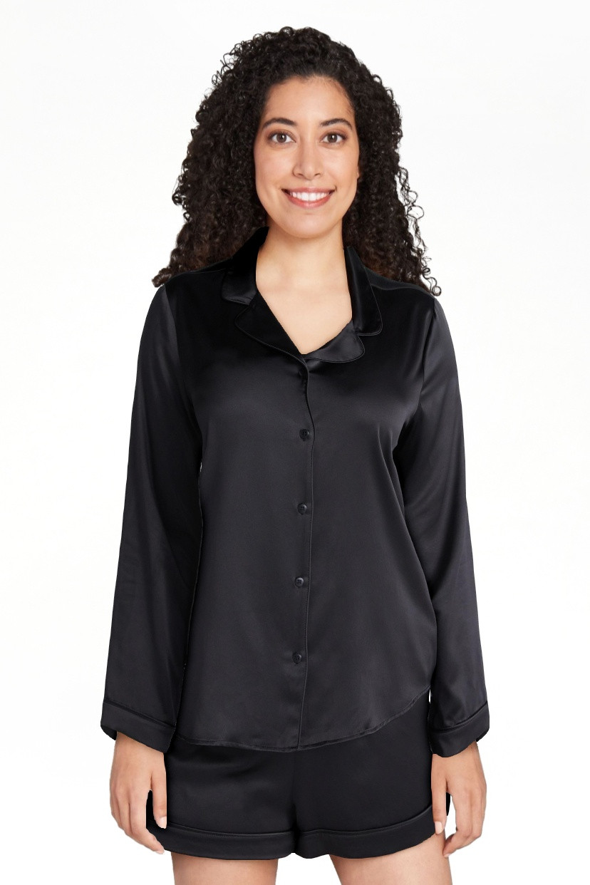 Joyspun Conjunto de Pijama de Manga Larga y Shorts con Muesca de Satén Elástico para Mujer, 2 P... | Walmart (US)