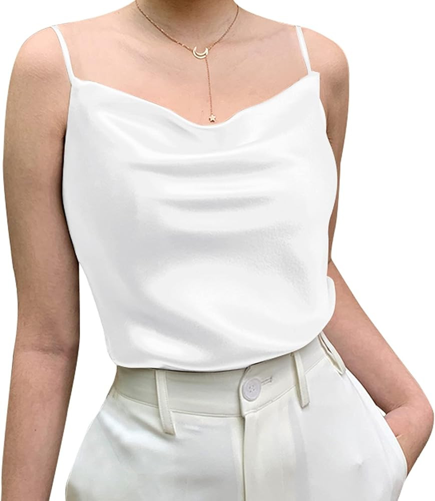 Miqieer Basic Women's Silk Tank Top Ladies V-Neck Camisole Silky Loose Sleeveless Blouse Satin Ta... | Amazon (US)